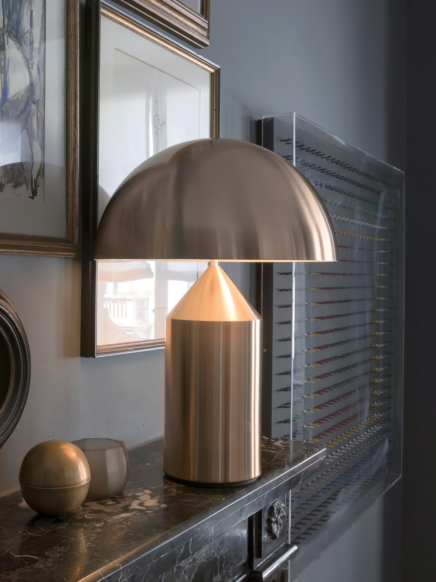 Mushroom Dome Metal Table Lamp With Sculptural Base