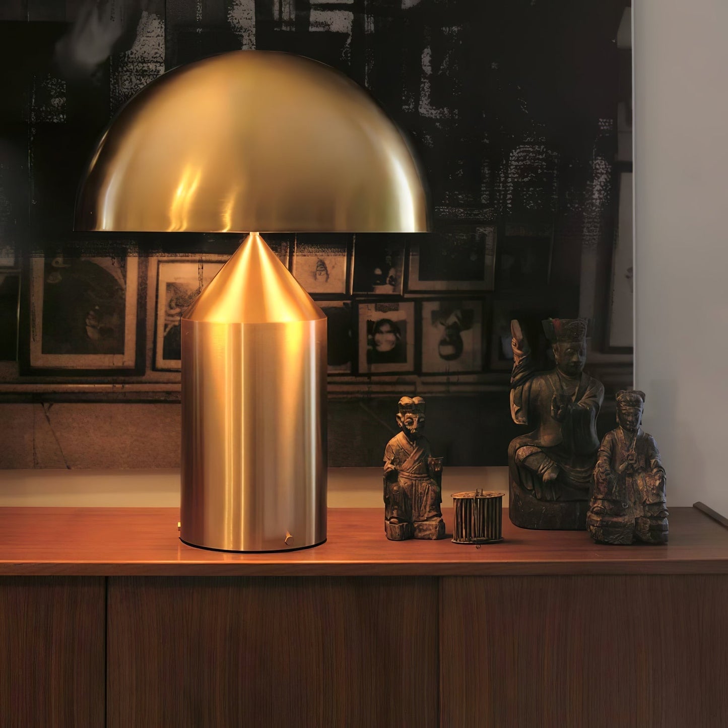Mushroom Dome Metal Table Lamp With Sculptural Base