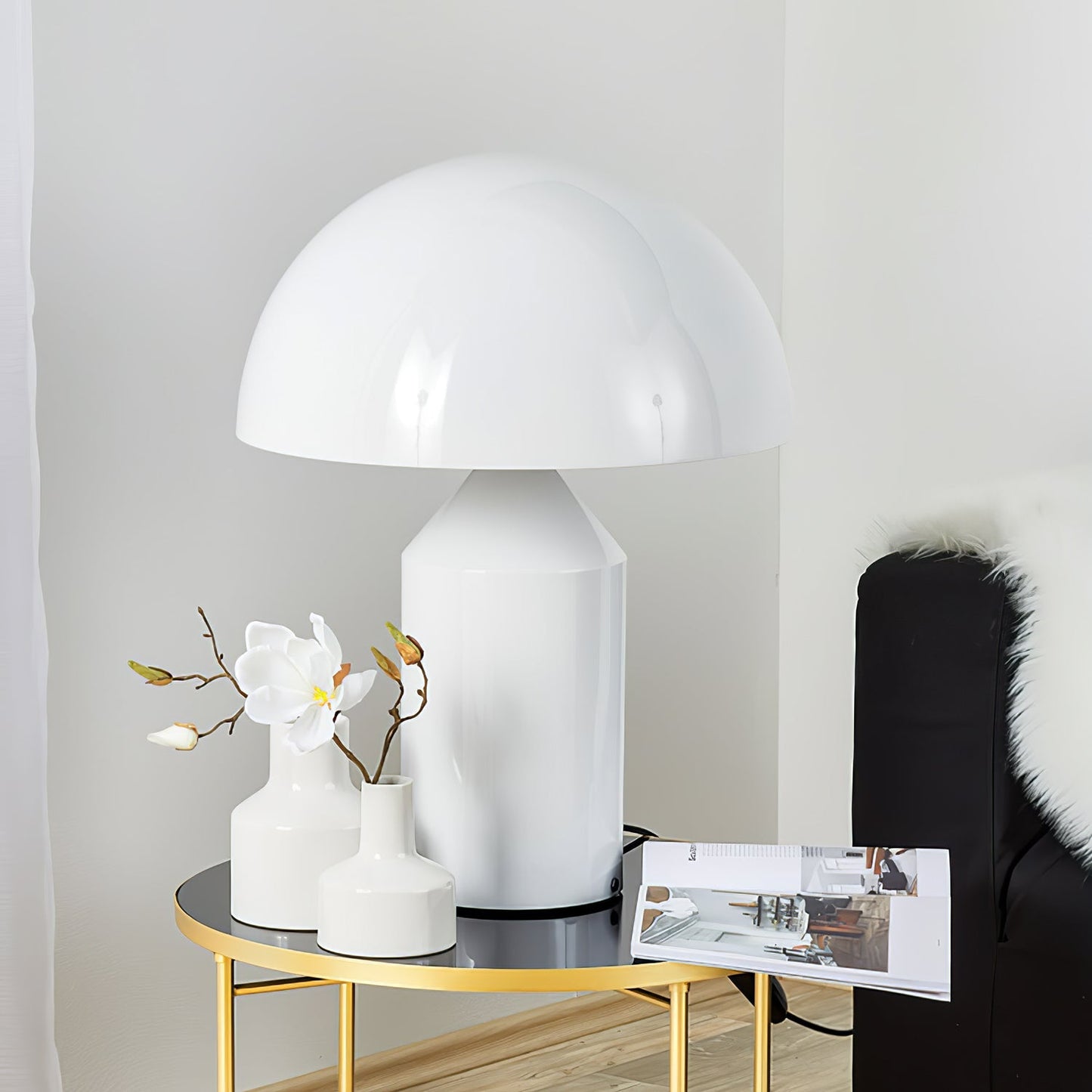 Mushroom Dome Metal Table Lamp With Sculptural Base