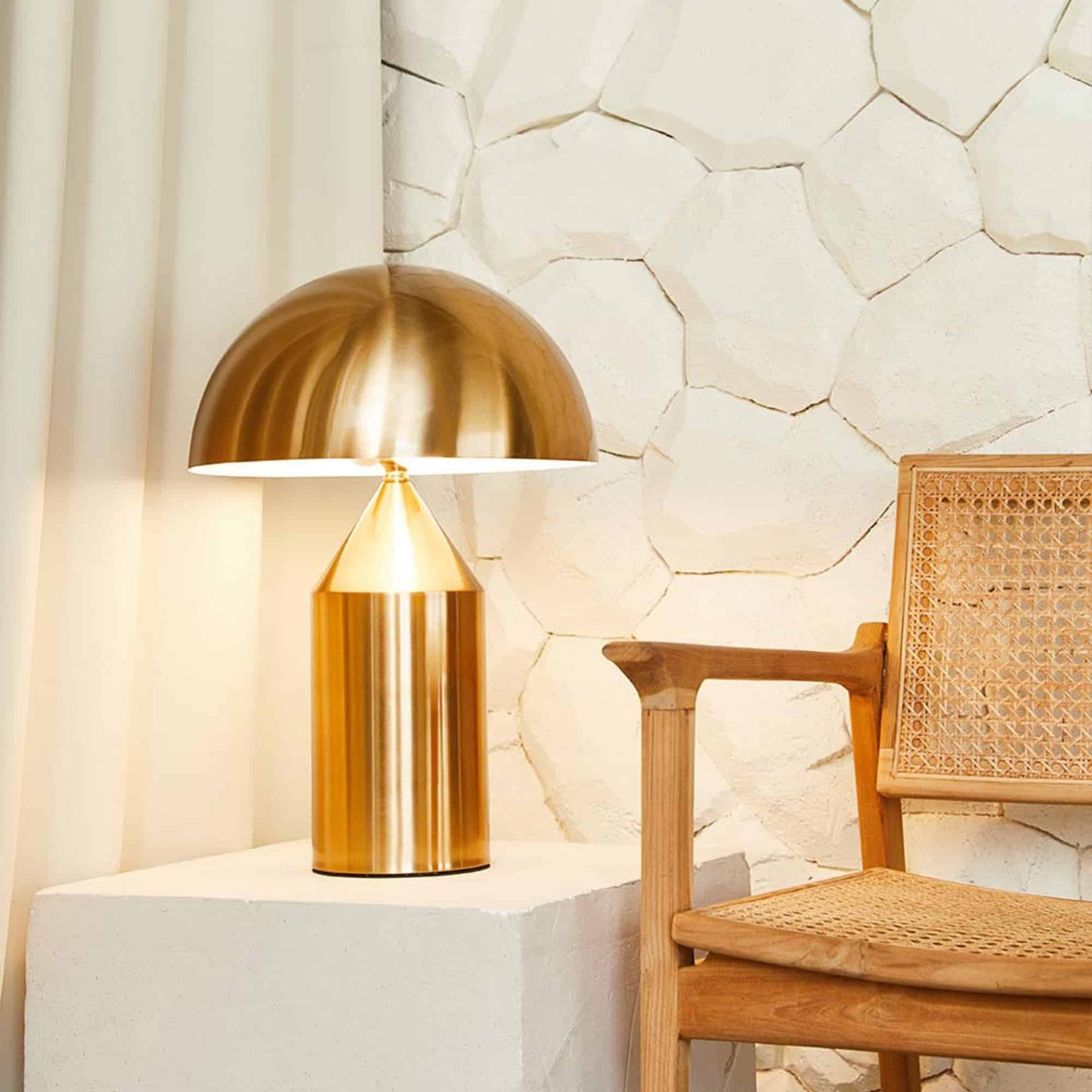 Mushroom Dome Metal Table Lamp With Sculptural Base