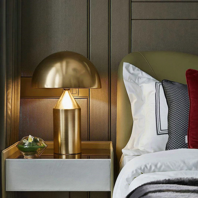 Mushroom Dome Metal Table Lamp With Sculptural Base