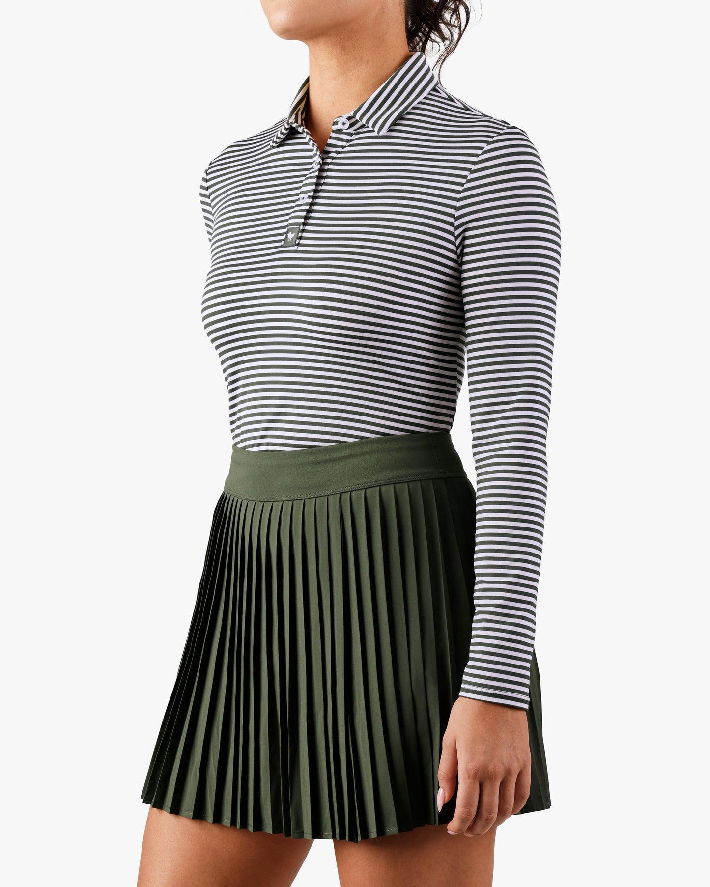 Long Sleeve Polo - Stripe Right - Deep Forest