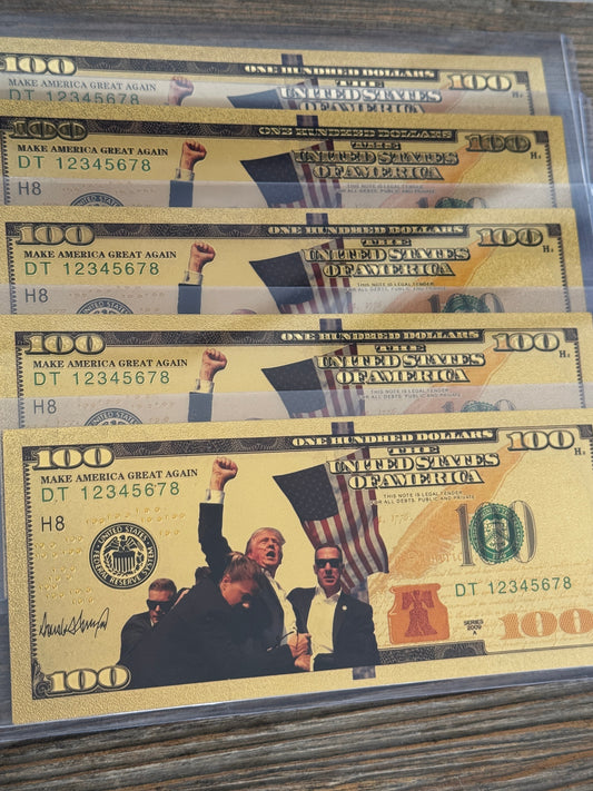 President Trump Gold Foil Embossed $100 Bill