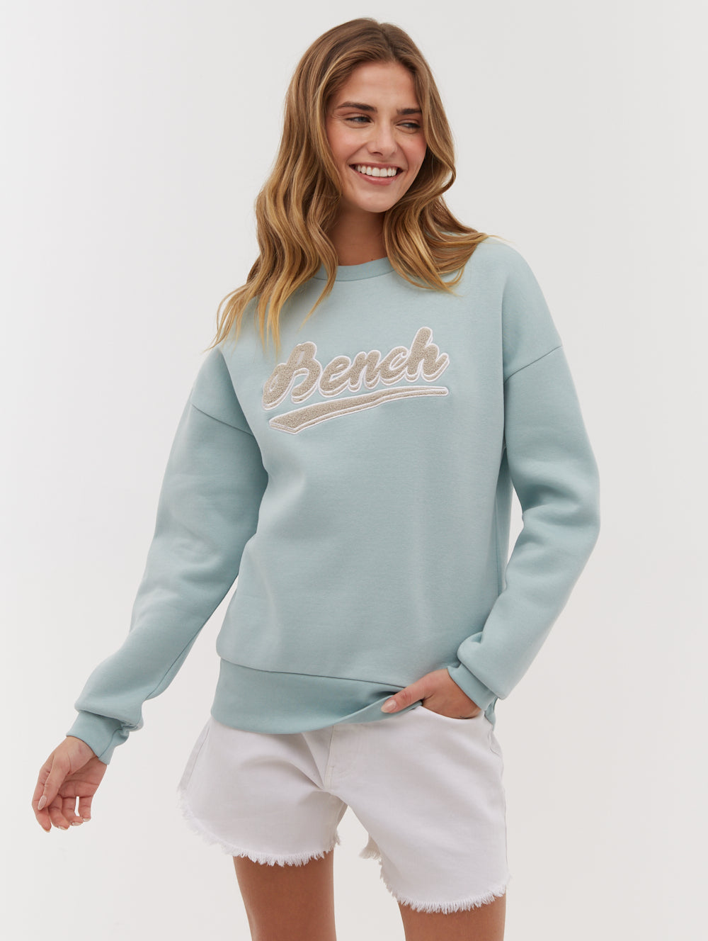 Steffi Retro Logo Crew Neck Sweatshirt - Aqua