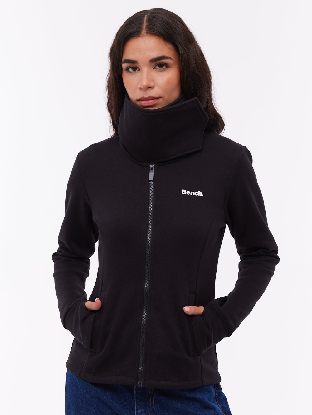Sheli Wrap-Neck Zip-Up - Black