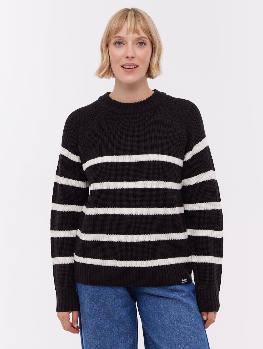 Lourine Striped Crew Neck Sweater - Black