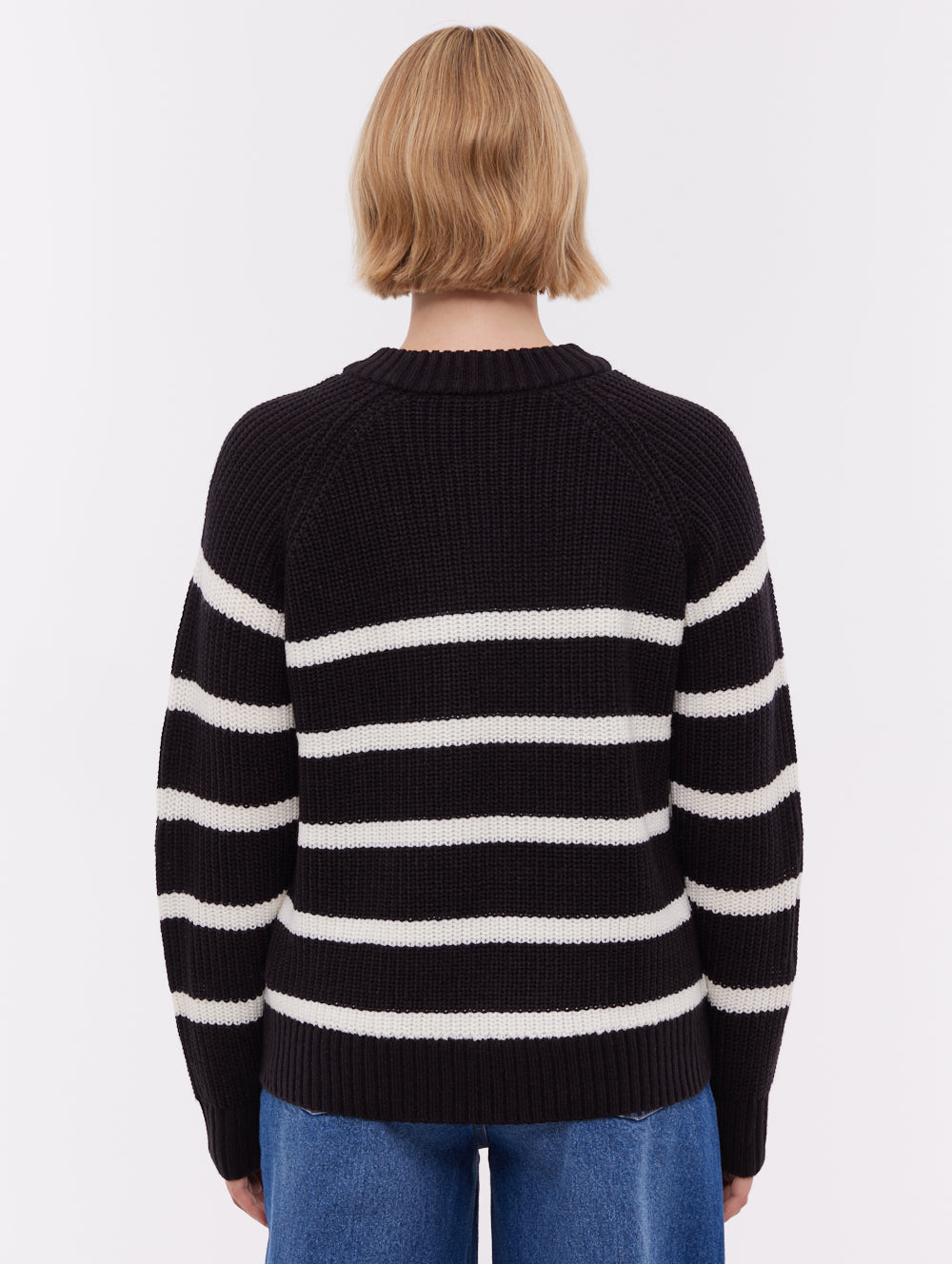 Lourine Striped Crew Neck Sweater - Black