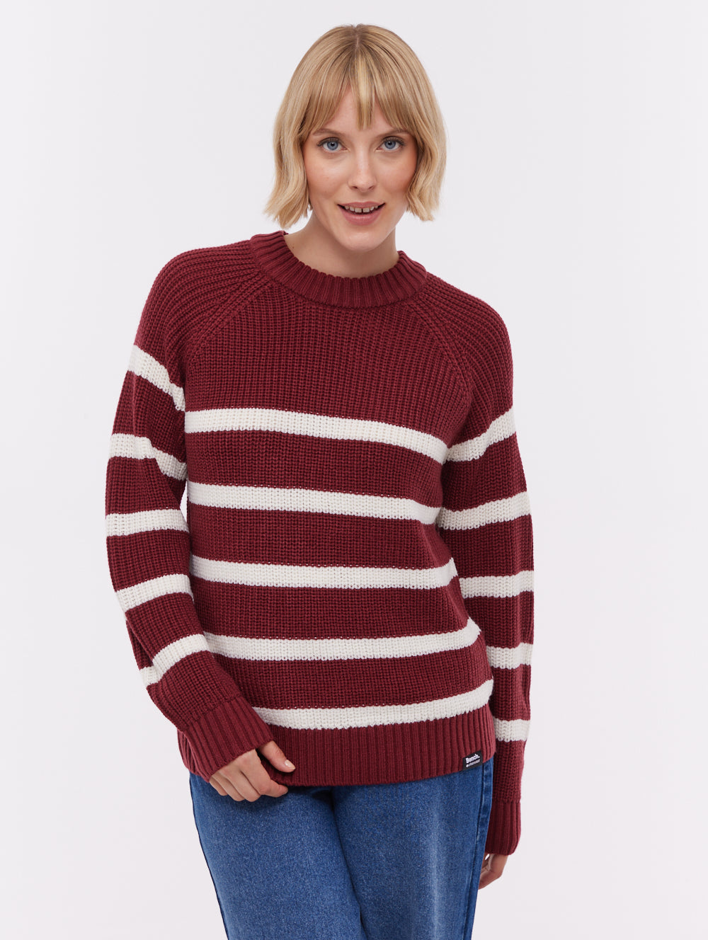 Lourine Striped Crew Neck Sweater - Red