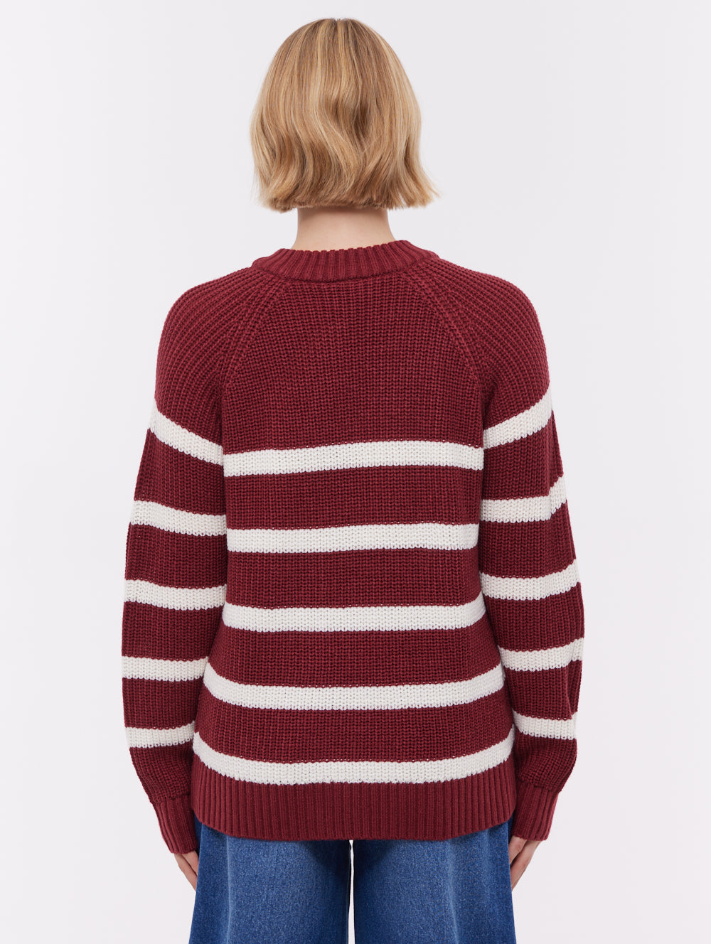 Lourine Striped Crew Neck Sweater - Red