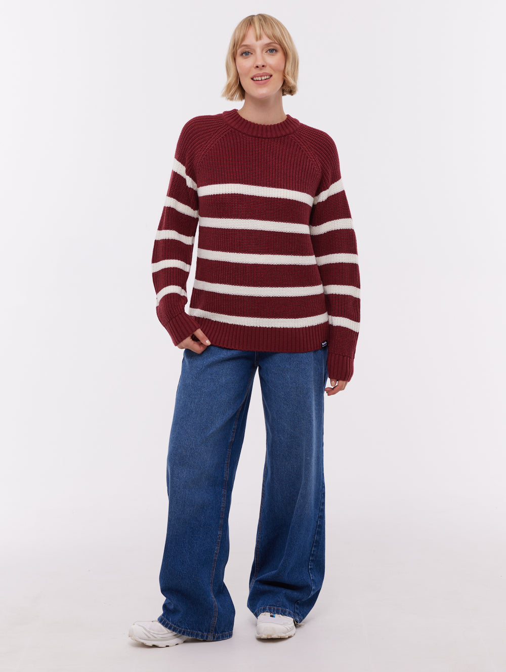 Lourine Striped Crew Neck Sweater - Red