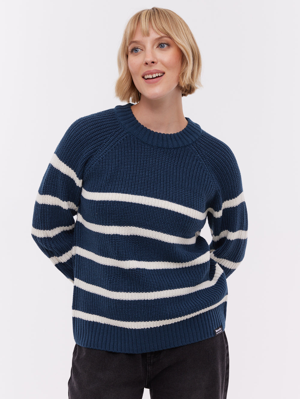 Lourine Striped Crew Neck Sweater - Blue