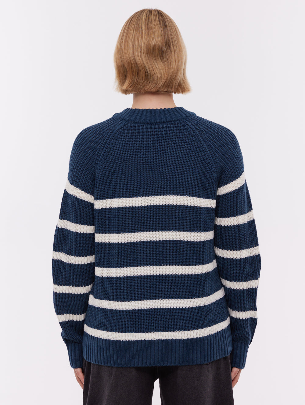 Lourine Striped Crew Neck Sweater - Blue