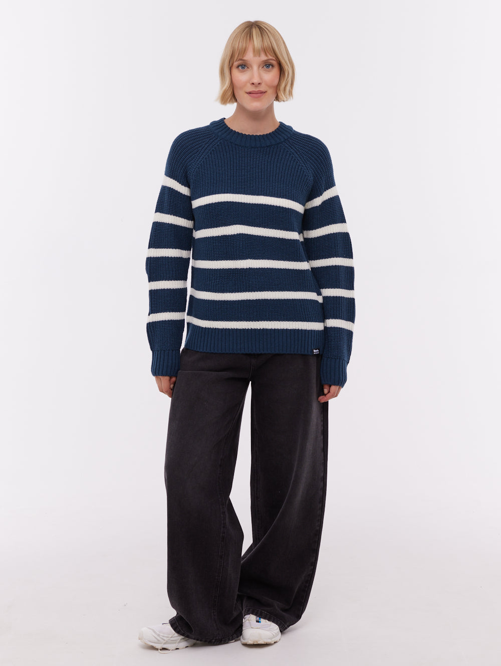 Lourine Striped Crew Neck Sweater - Blue