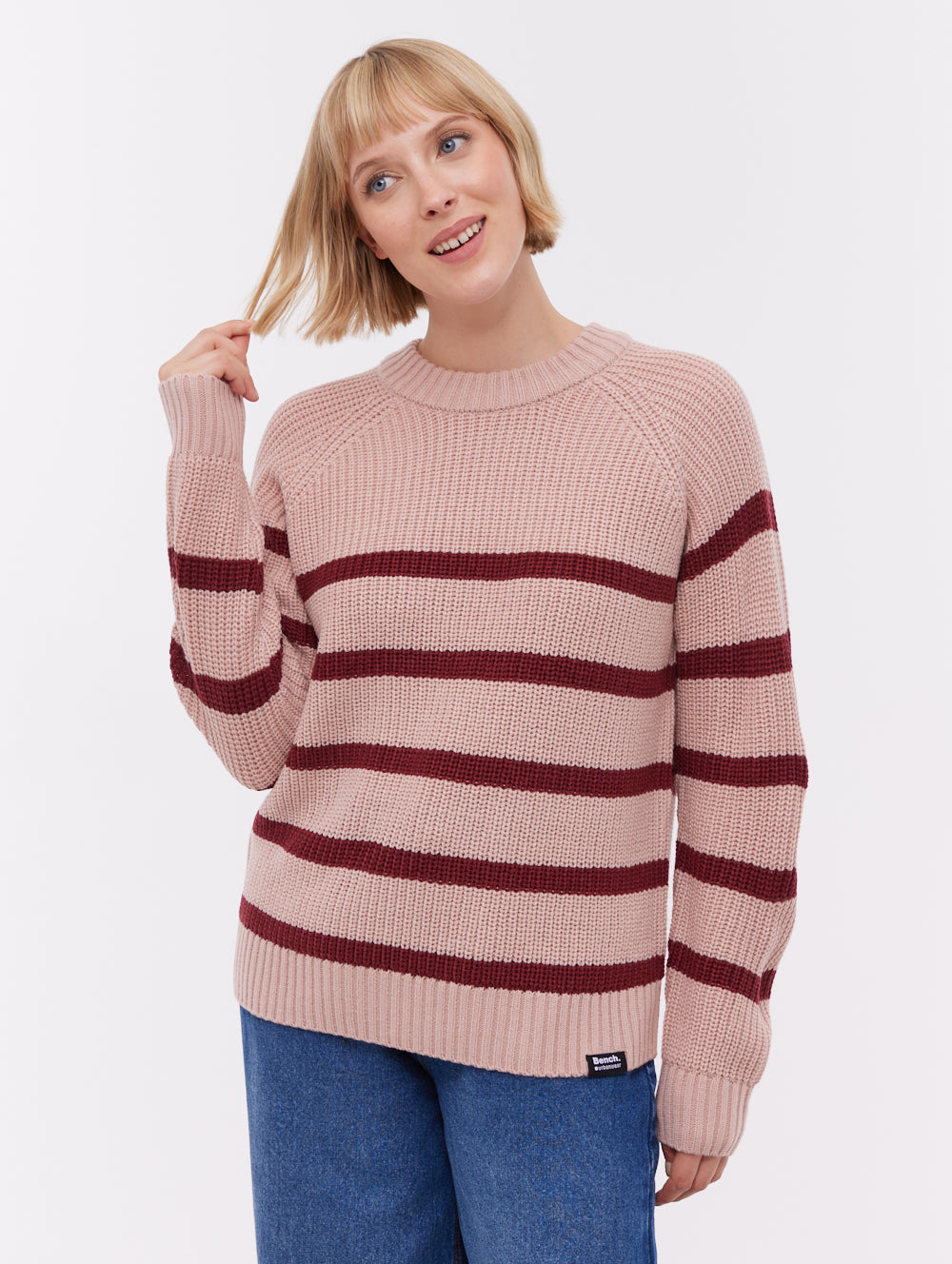 Lourine Striped Crew Neck Sweater - Pink