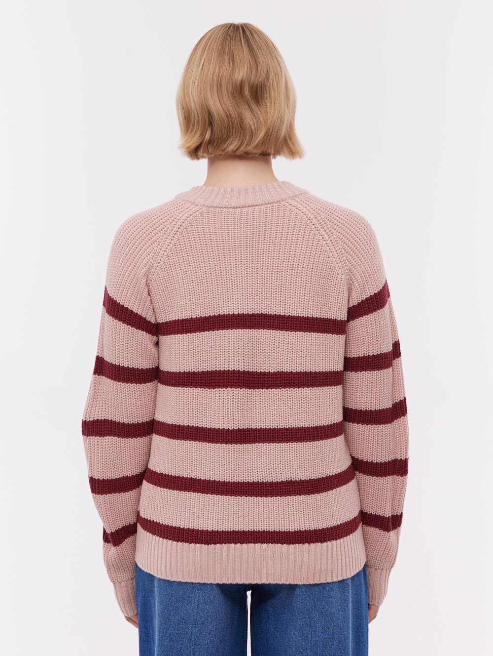 Lourine Striped Crew Neck Sweater - Pink