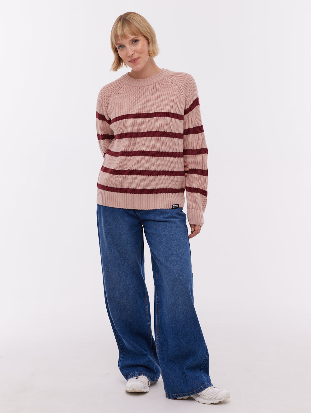 Lourine Striped Crew Neck Sweater - Pink