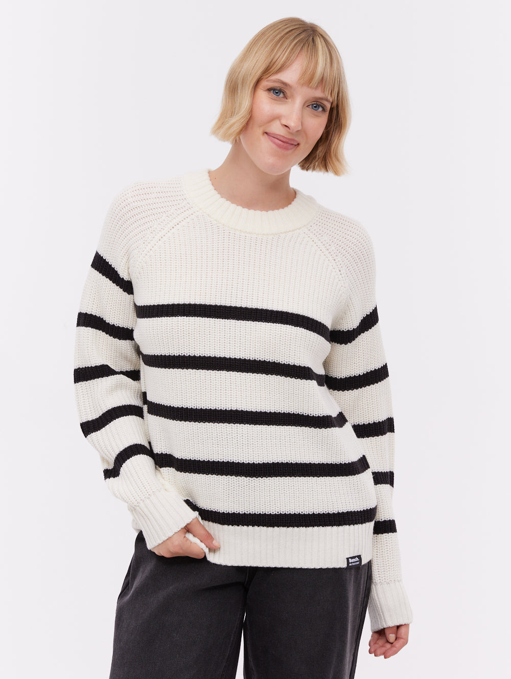 Lourine Striped Crew Neck Sweater - White