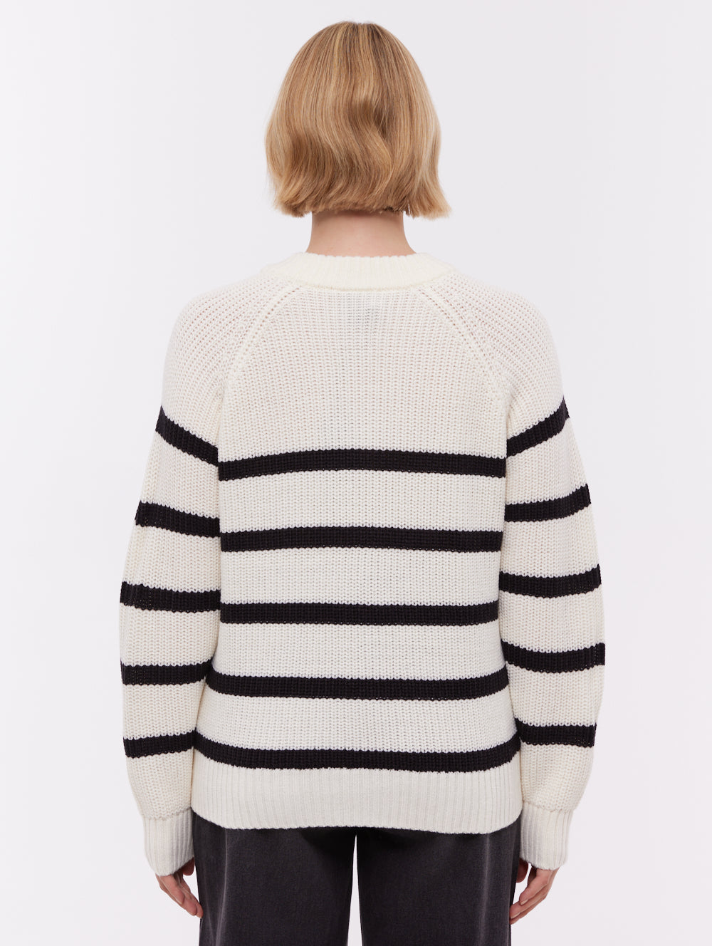 Lourine Striped Crew Neck Sweater - White