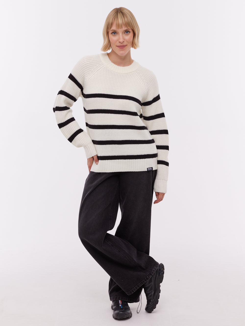 Lourine Striped Crew Neck Sweater - White