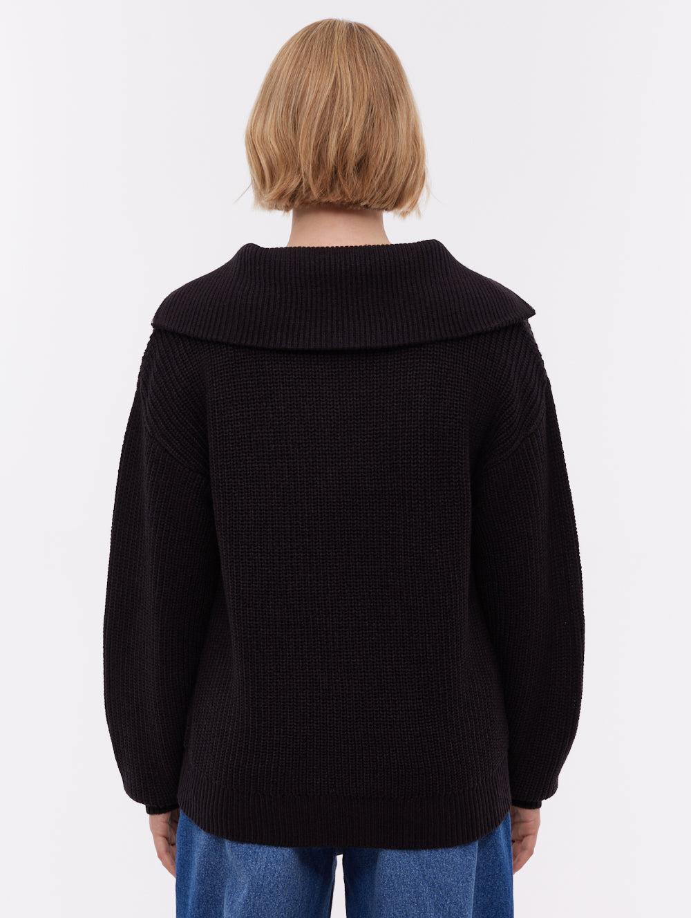 Audreena Zippered Funnel Sweater - Black