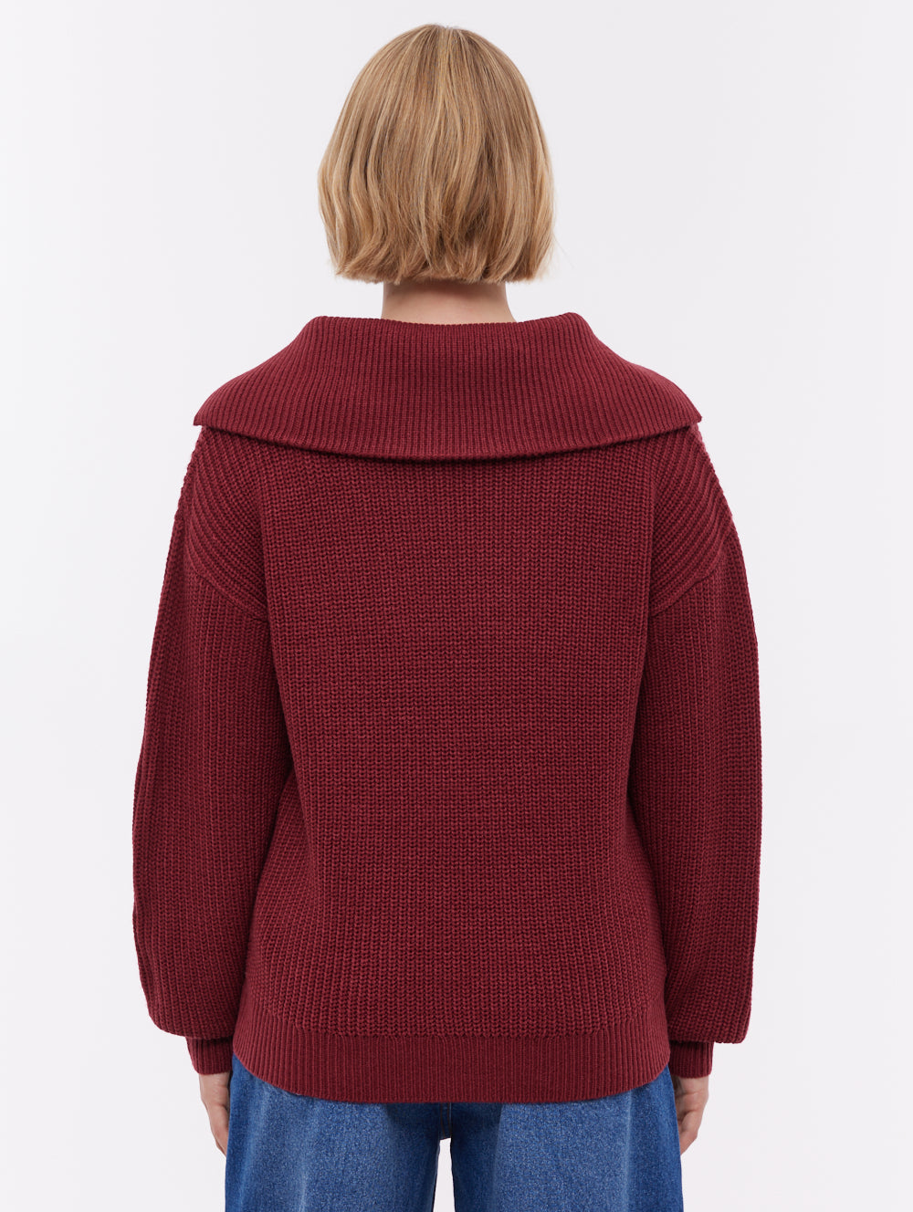 Audreena Zippered Funnel Sweater - Red