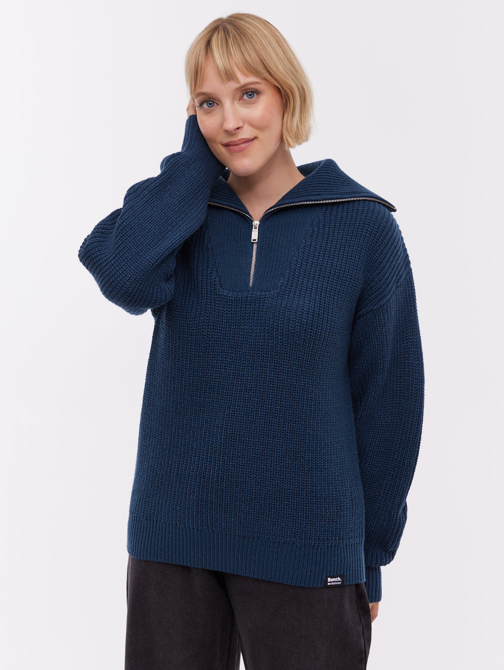 Audreena Zippered Funnel Sweater - Blue