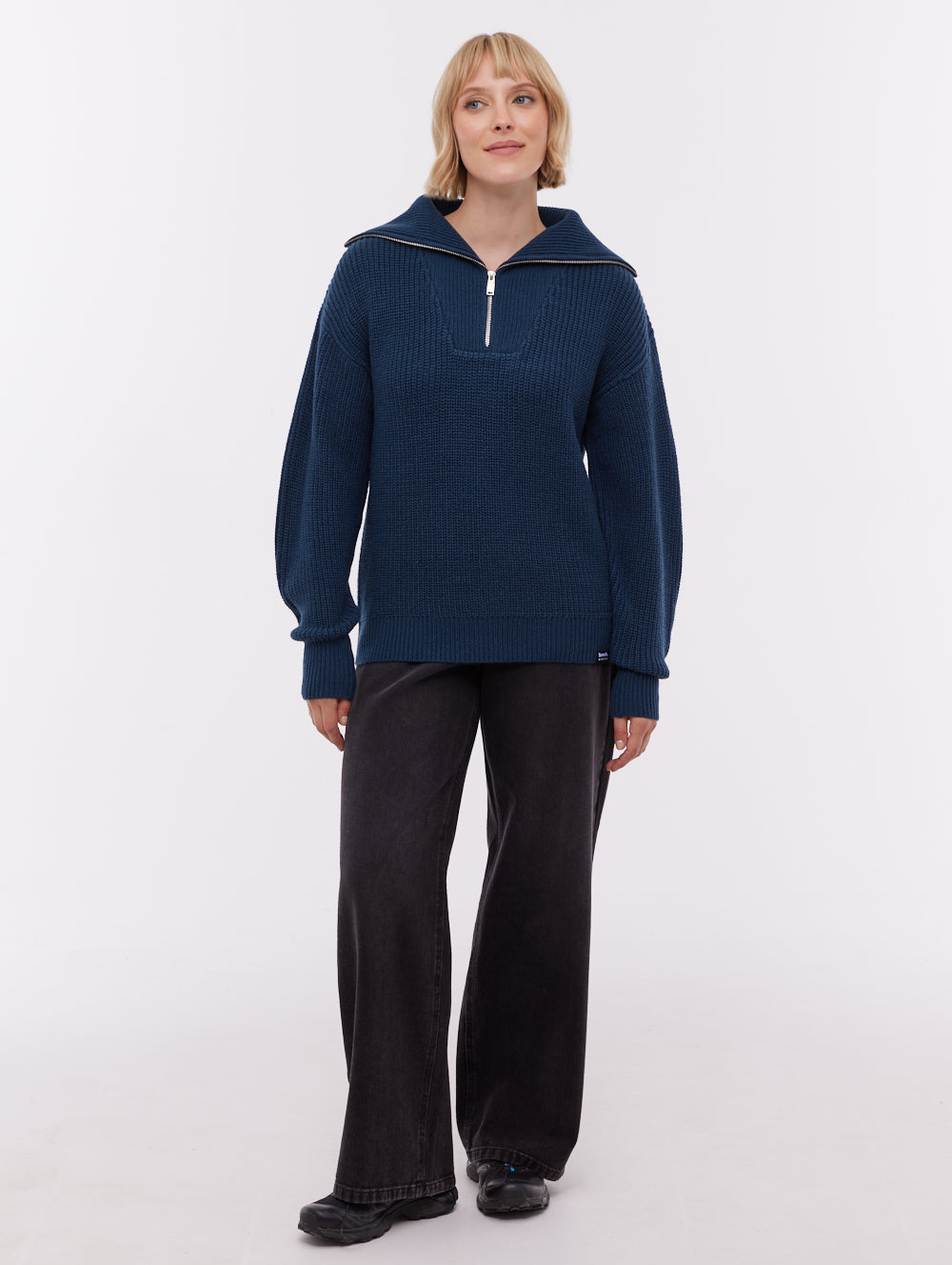 Audreena Zippered Funnel Sweater - Blue