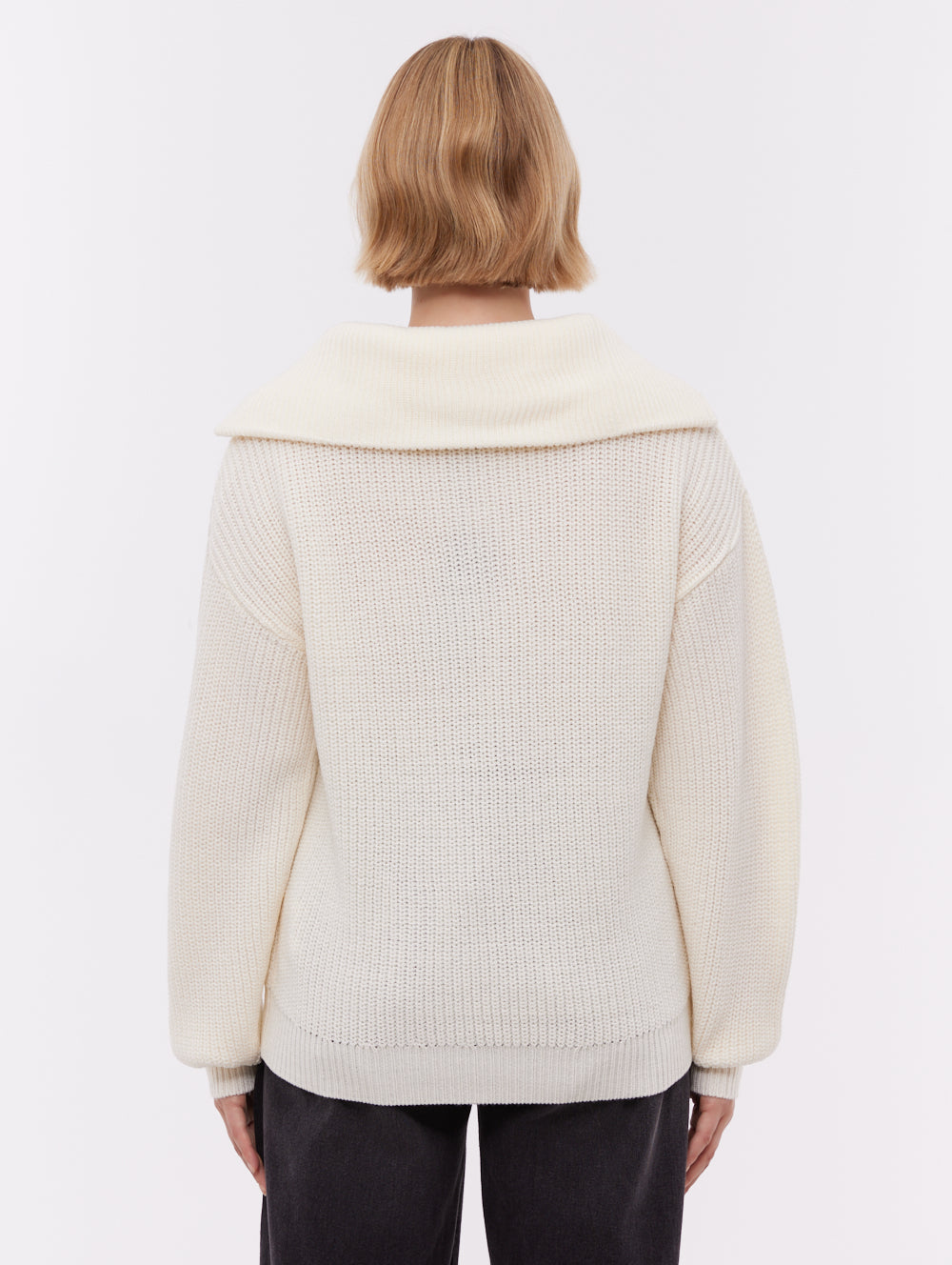 Audreena Zippered Funnel Sweater - White