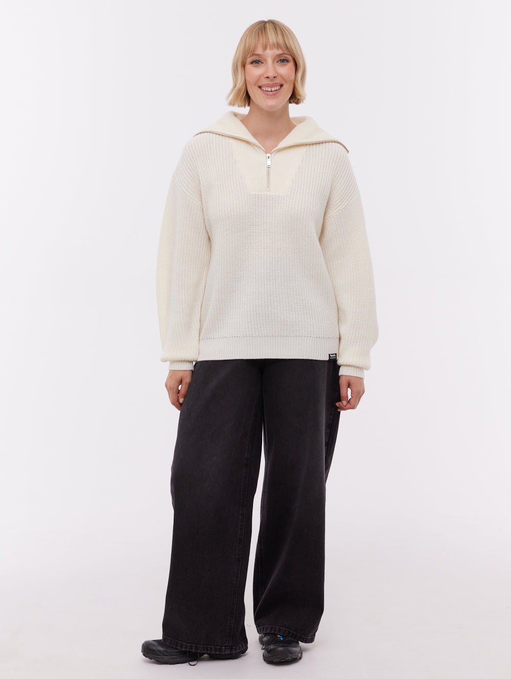 Audreena Zippered Funnel Sweater - White