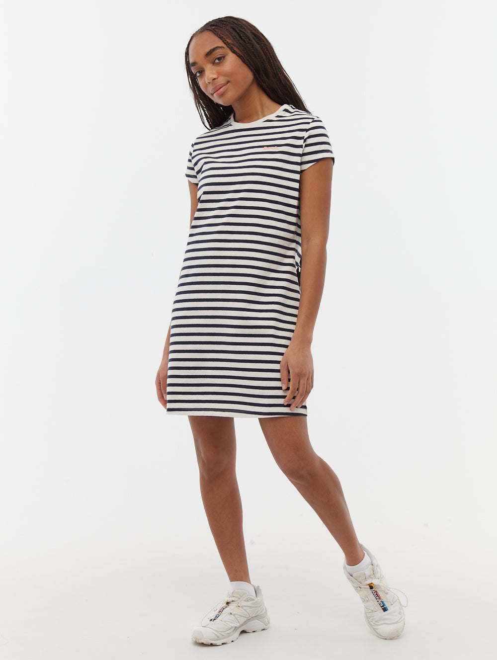 Mabelle Striped T-Shirt Midi Dress - White