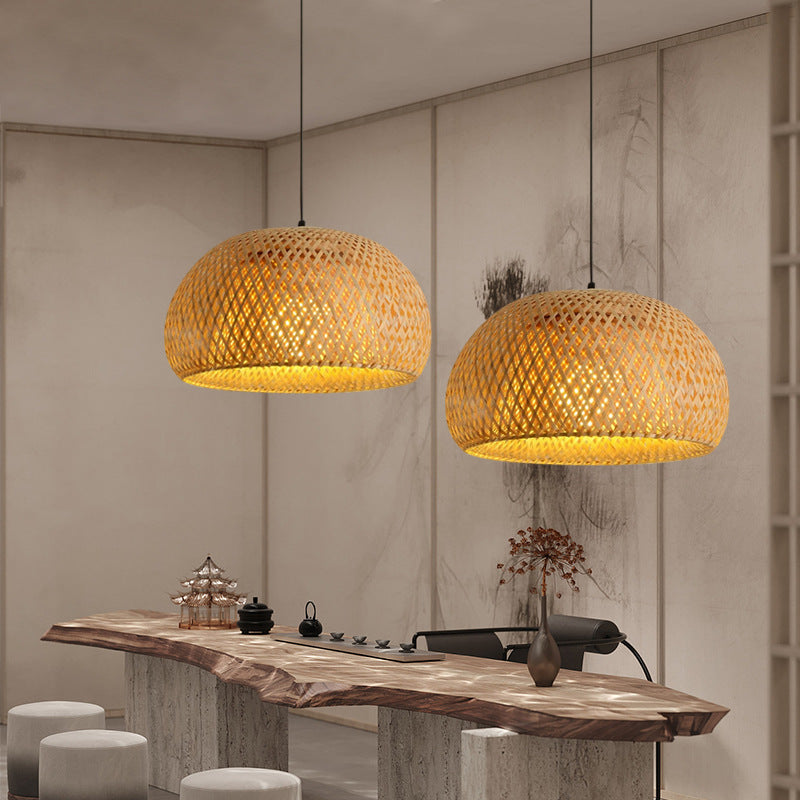 Pendant Light Bamboo Handwoven Adjustable Ceiling Fixture