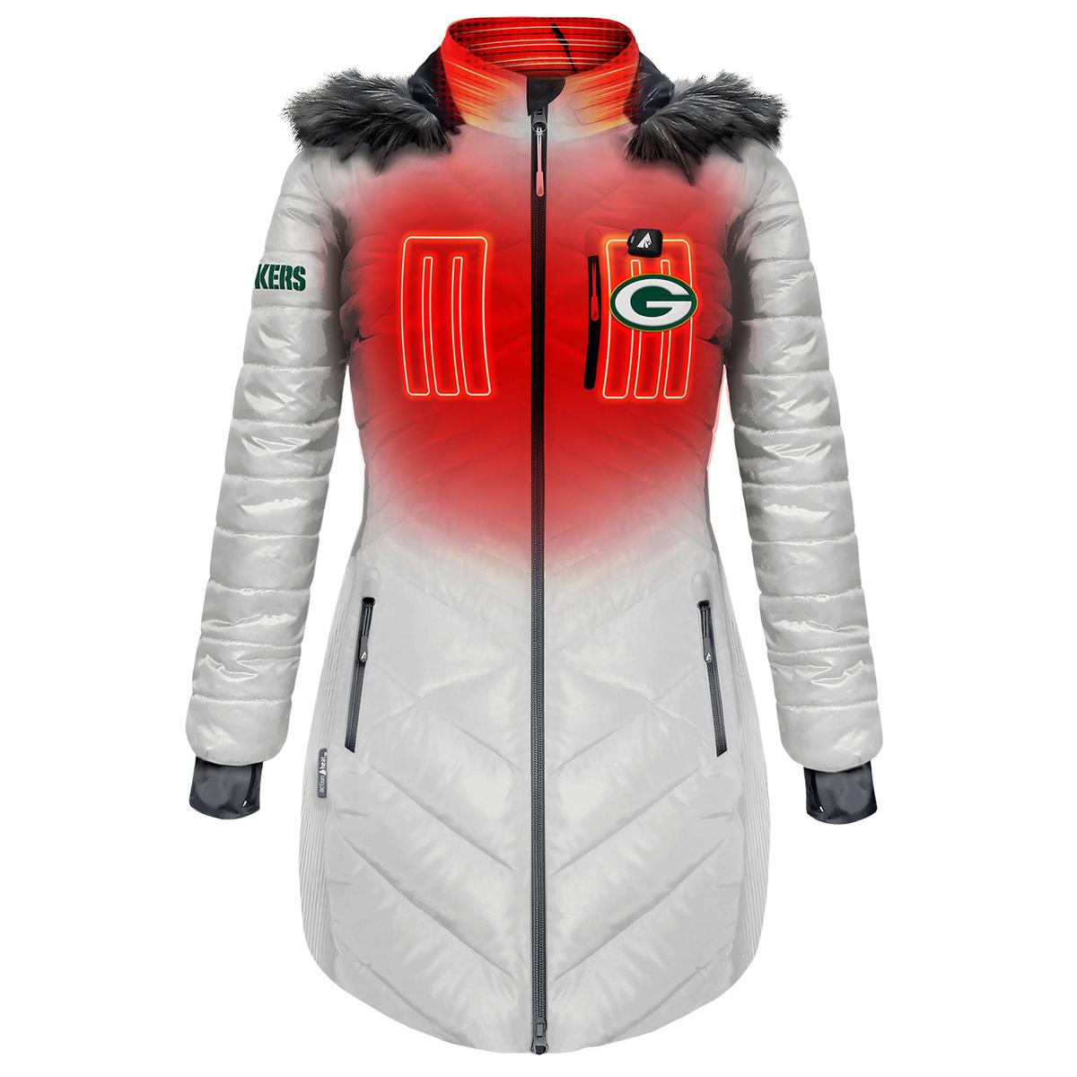 ActionHeat Green Bay Packers 5V Women's Long Puffer Battery Heated Jacket