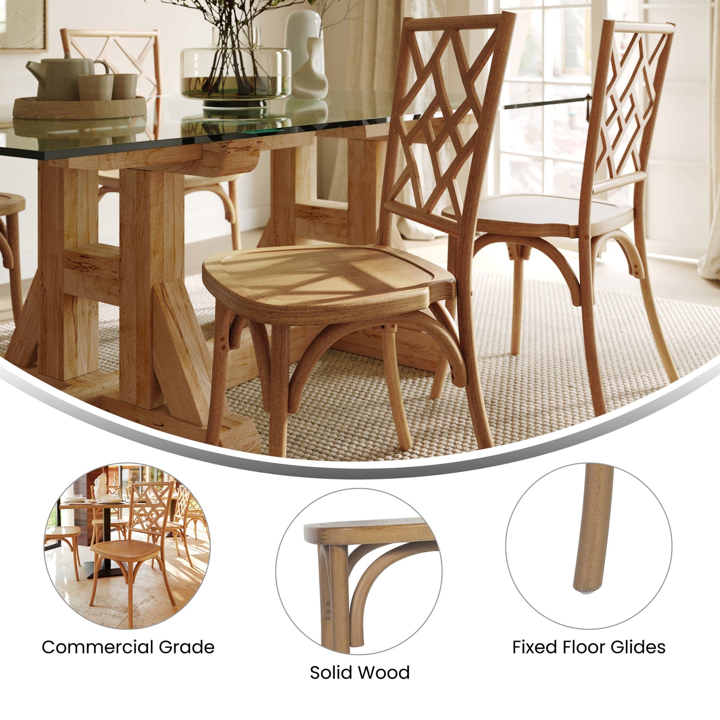 Brooklyn Commercial Grade Solid Wood Stackable Dining Chair with Intricate Back Detail