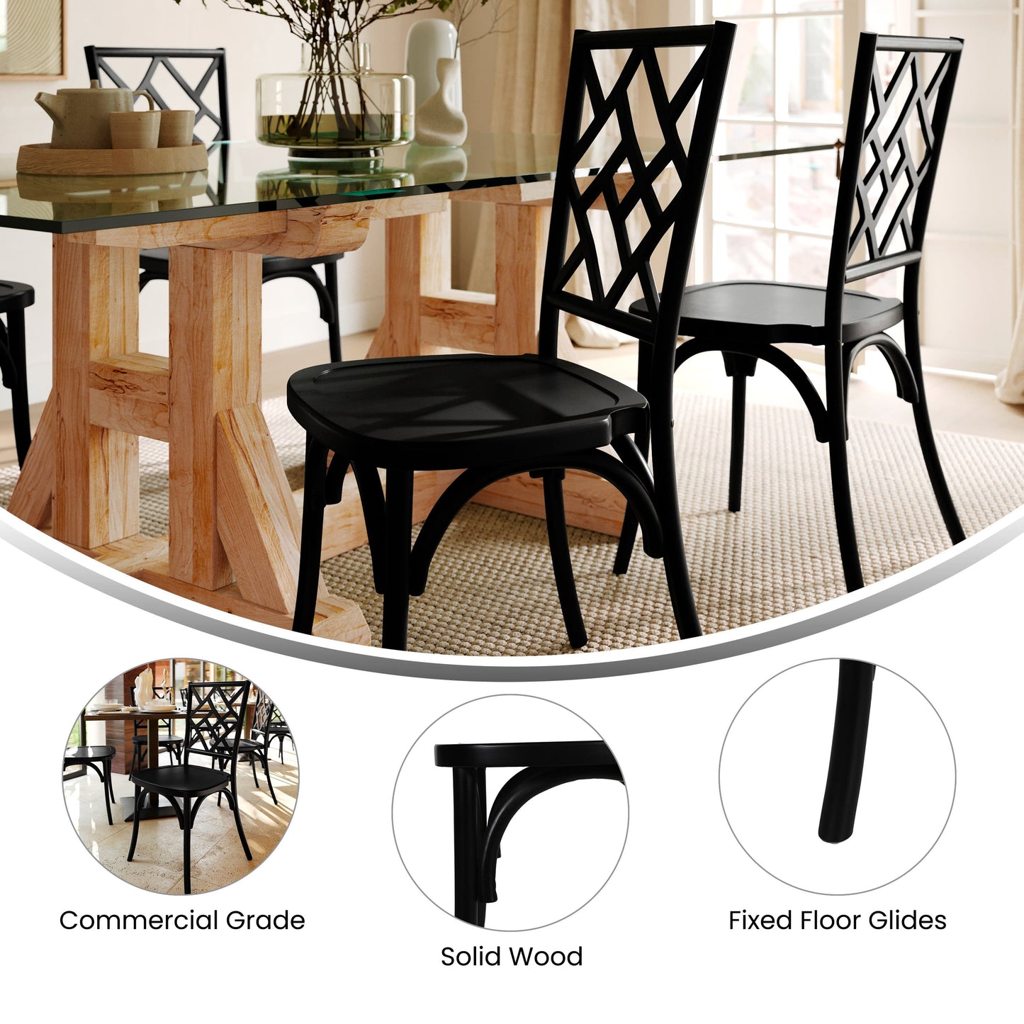 Brooklyn Commercial Grade Solid Wood Stackable Dining Chair with Intricate Back Detail