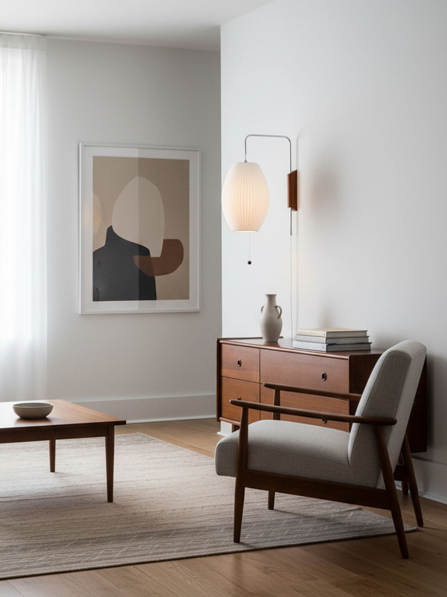 Ribbed Oval Wall Sconce With Pull Chain And Curved Arm