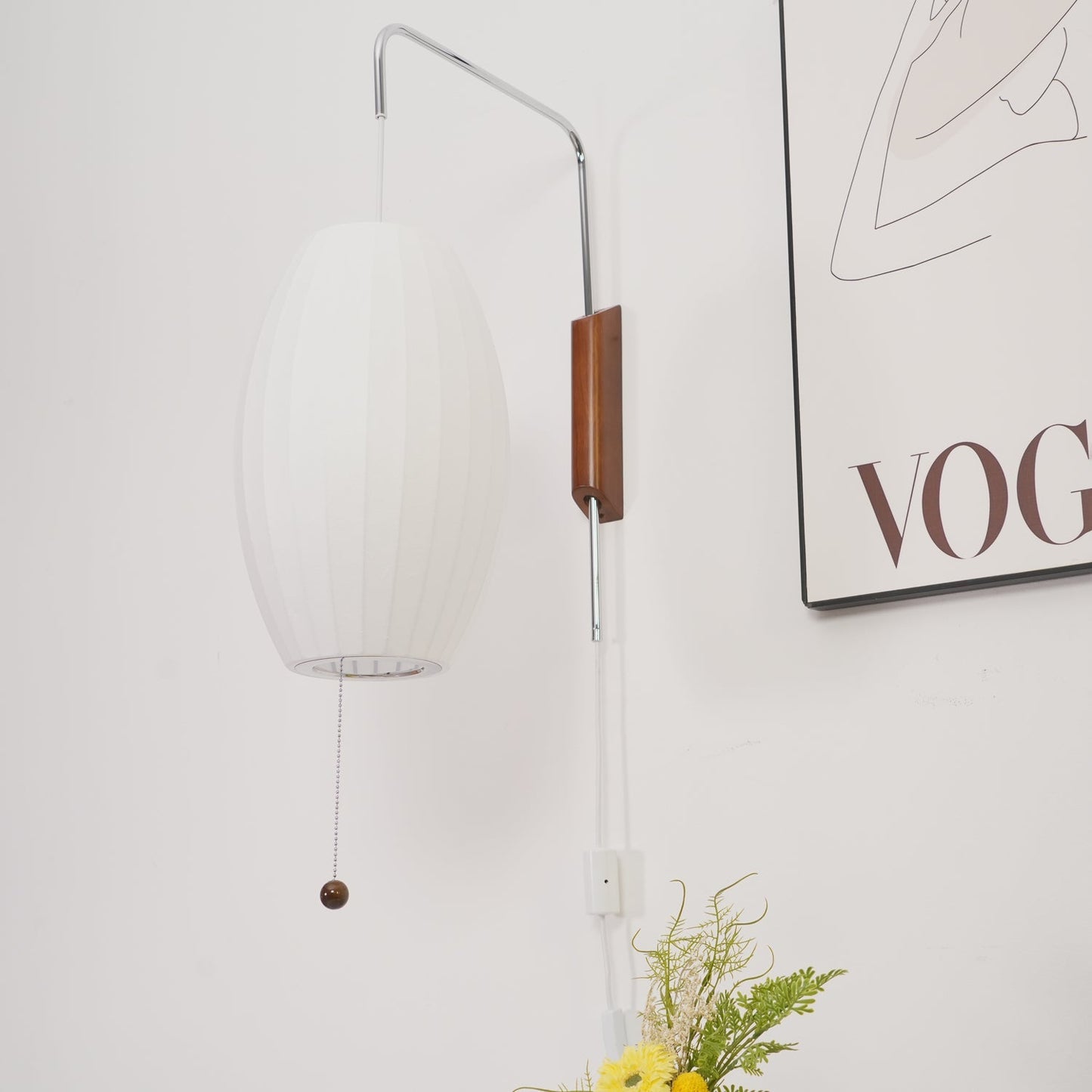 Ribbed Oval Wall Sconce With Pull Chain And Curved Arm