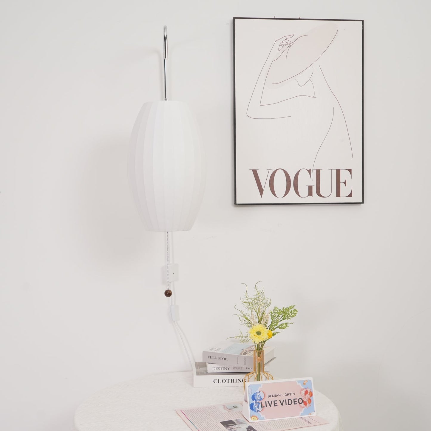 Ribbed Oval Wall Sconce With Pull Chain And Curved Arm