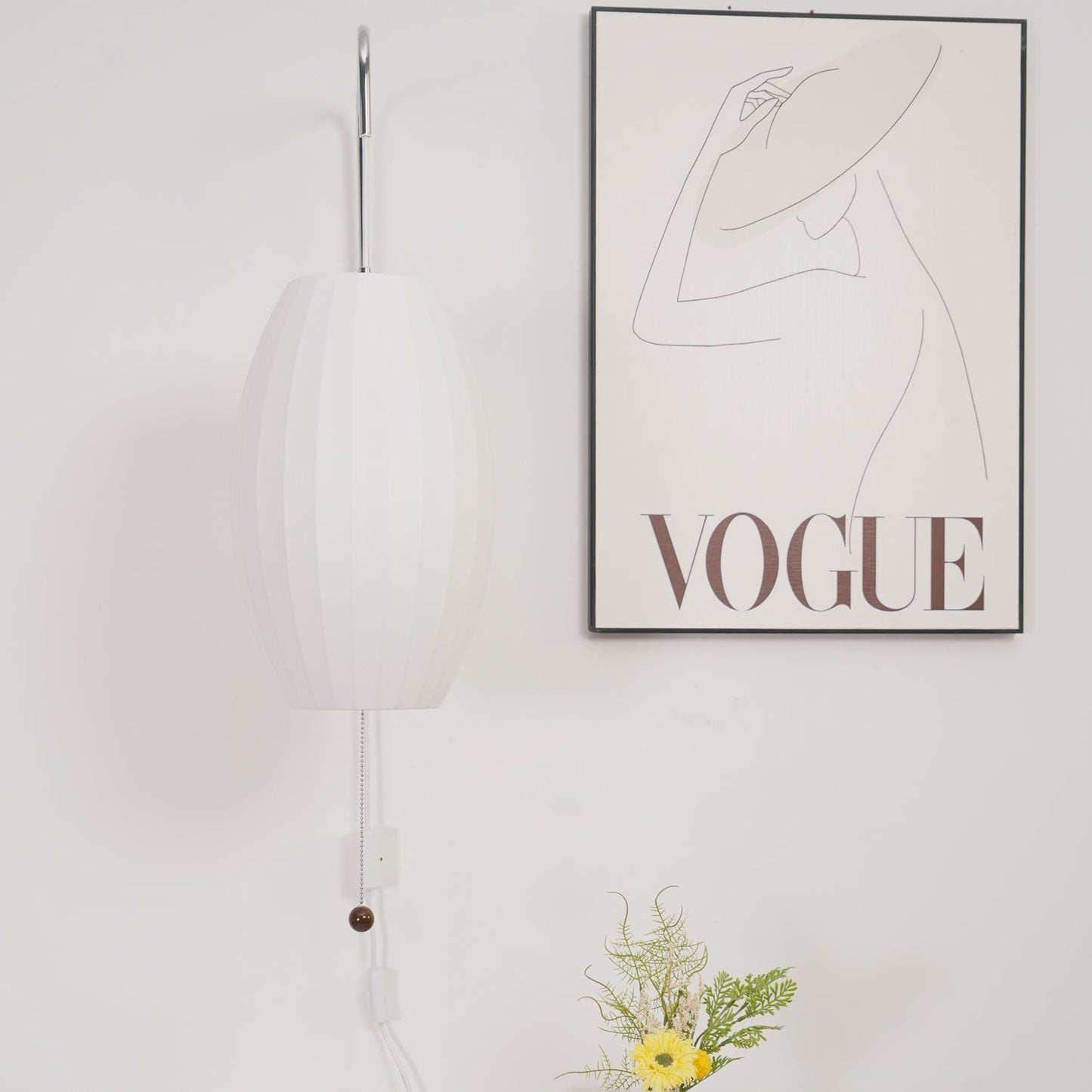 Ribbed Oval Wall Sconce With Pull Chain And Curved Arm