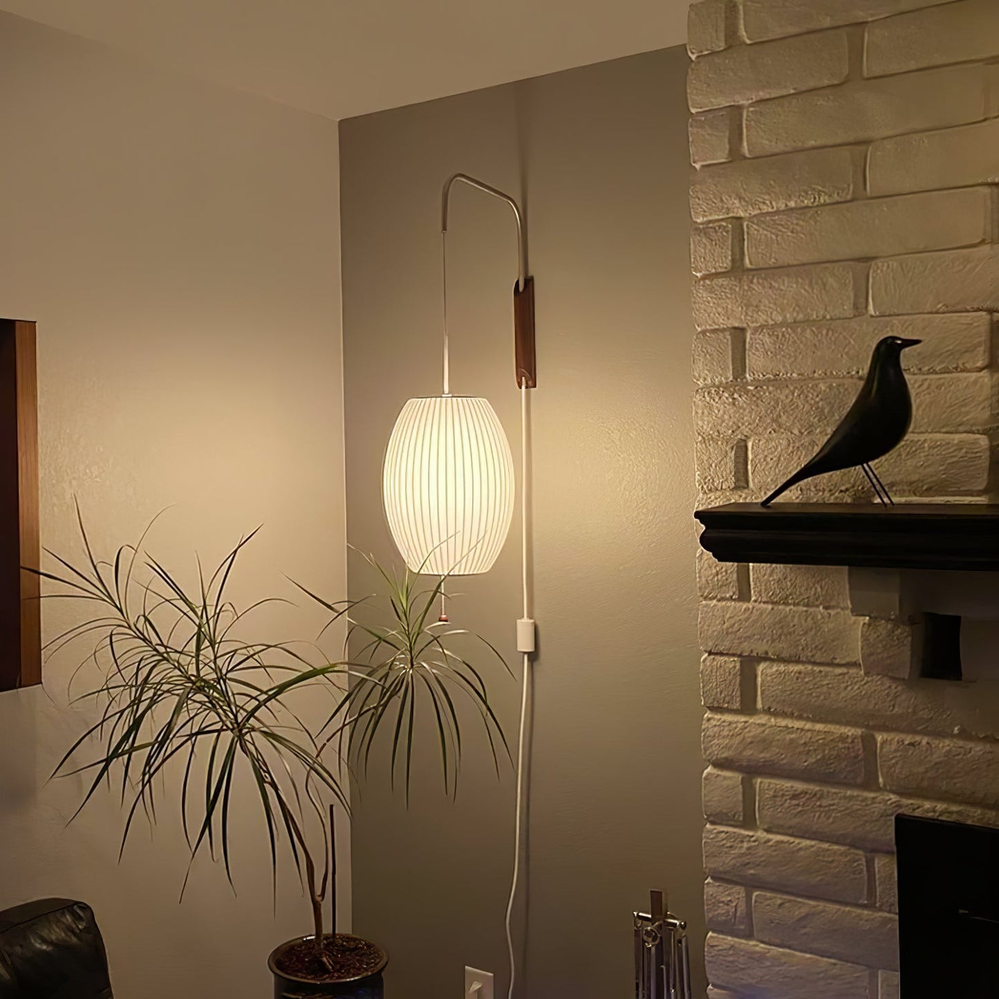 Ribbed Oval Wall Sconce With Pull Chain And Curved Arm