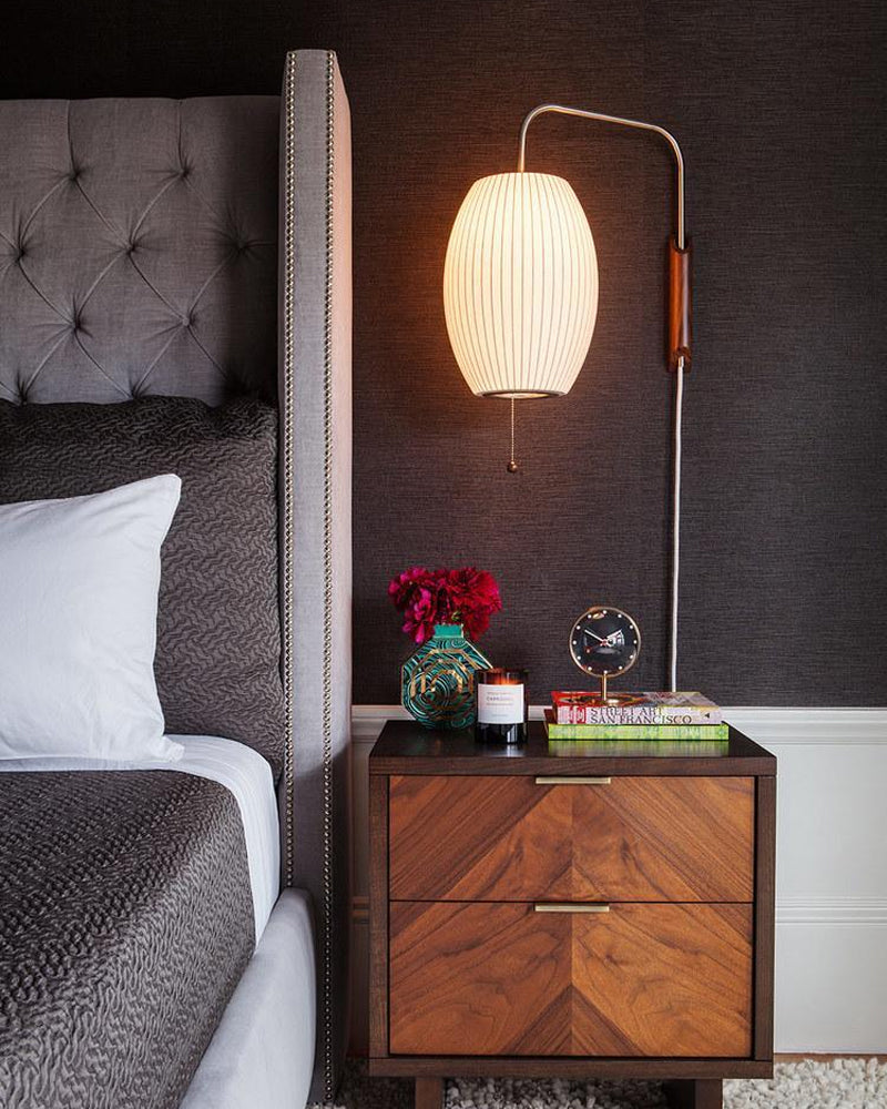 Ribbed Oval Wall Sconce With Pull Chain And Curved Arm