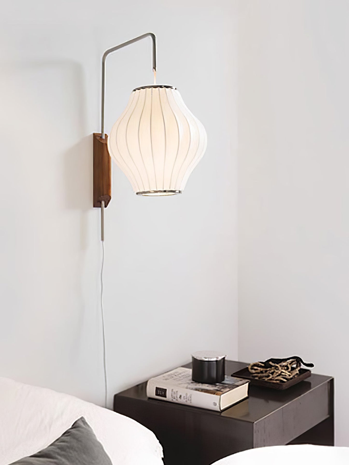 Ribbed Oval Wall Sconce With Pull Chain And Curved Arm