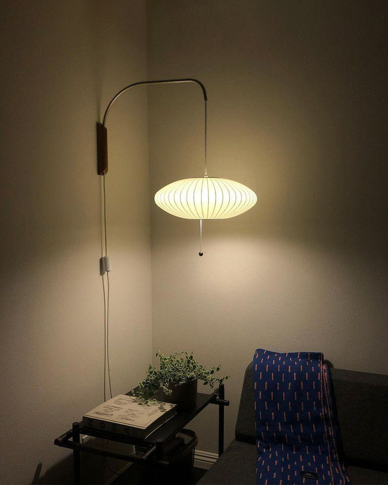 Ribbed Oval Wall Sconce With Pull Chain And Curved Arm