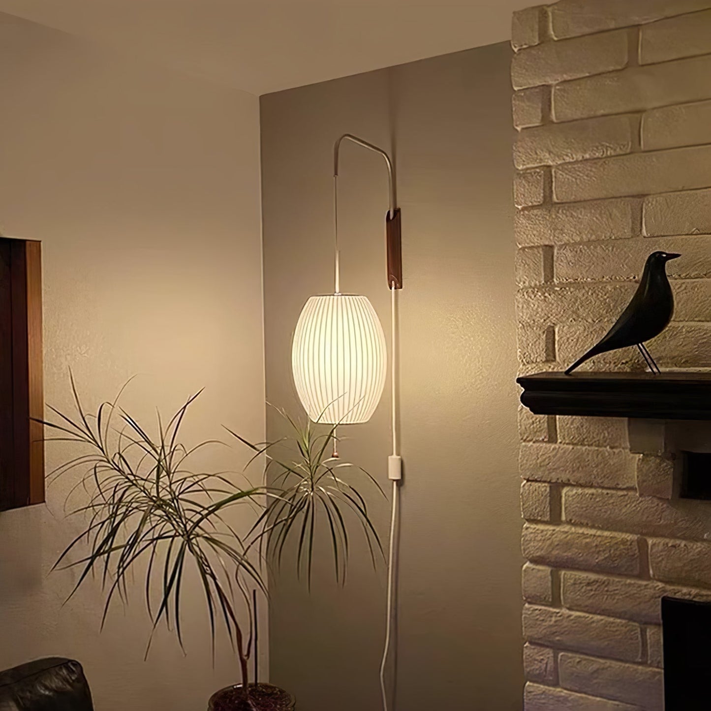 Ribbed Oval Wall Sconce With Pull Chain And Curved Arm