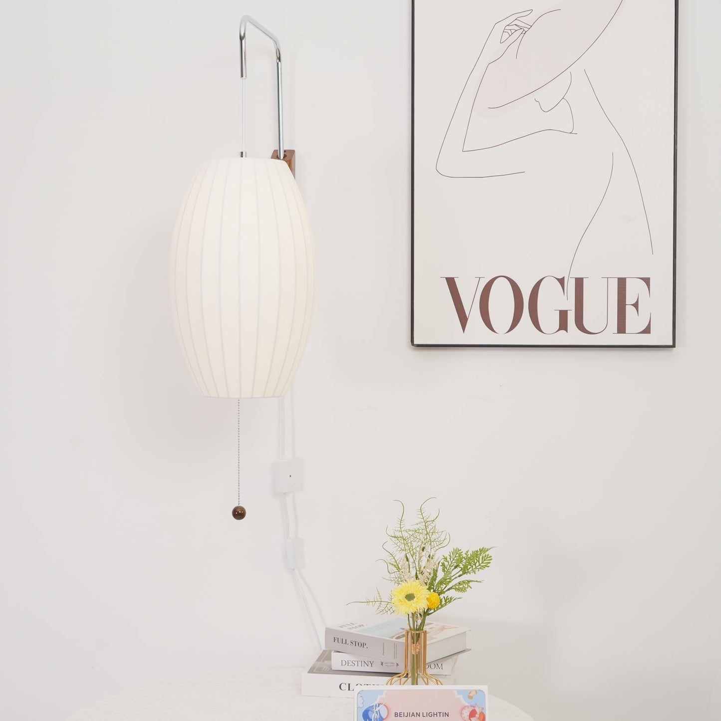 Ribbed Oval Wall Sconce With Pull Chain And Curved Arm