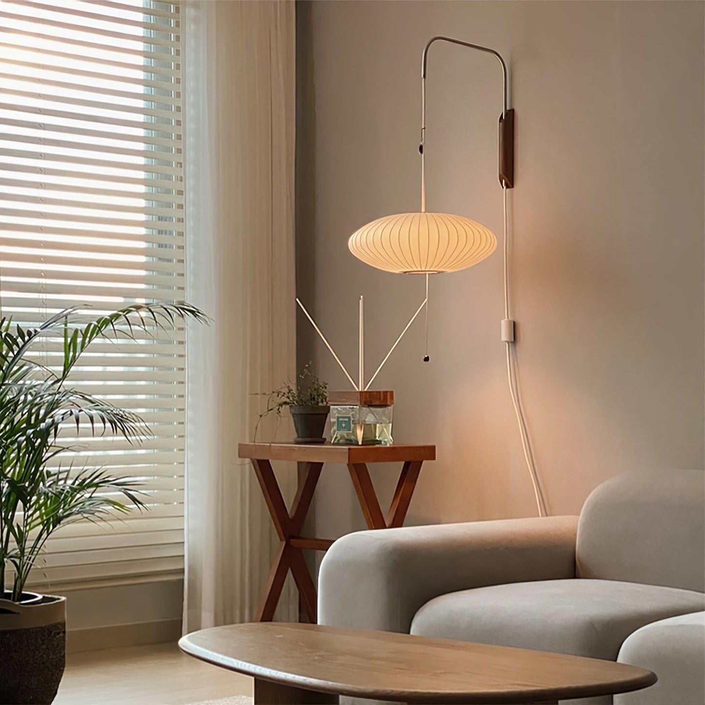 Ribbed Oval Wall Sconce With Pull Chain And Curved Arm