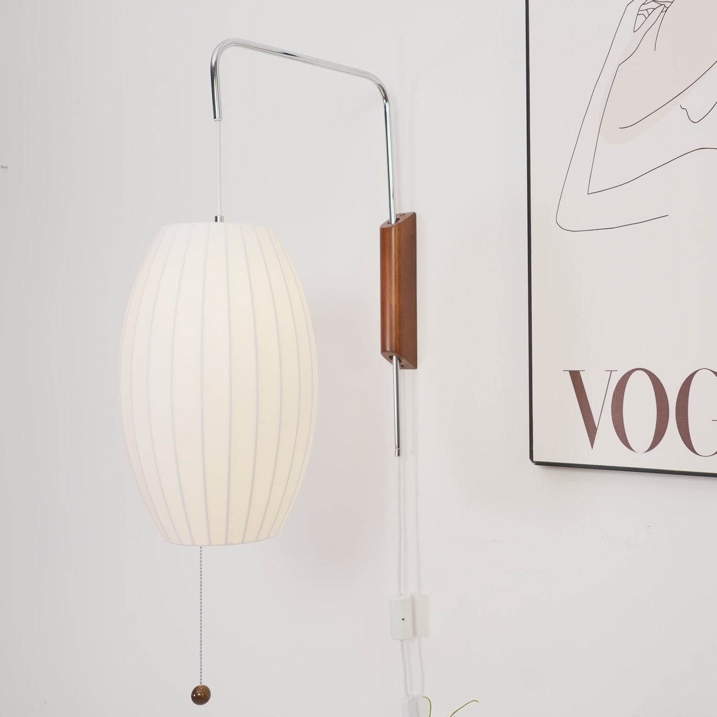 Ribbed Oval Wall Sconce With Pull Chain And Curved Arm