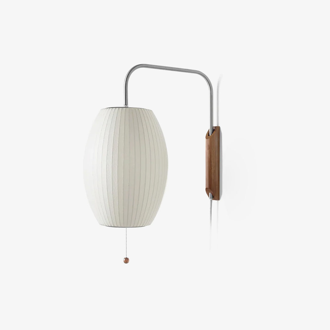 Ribbed Oval Wall Sconce With Pull Chain And Curved Arm