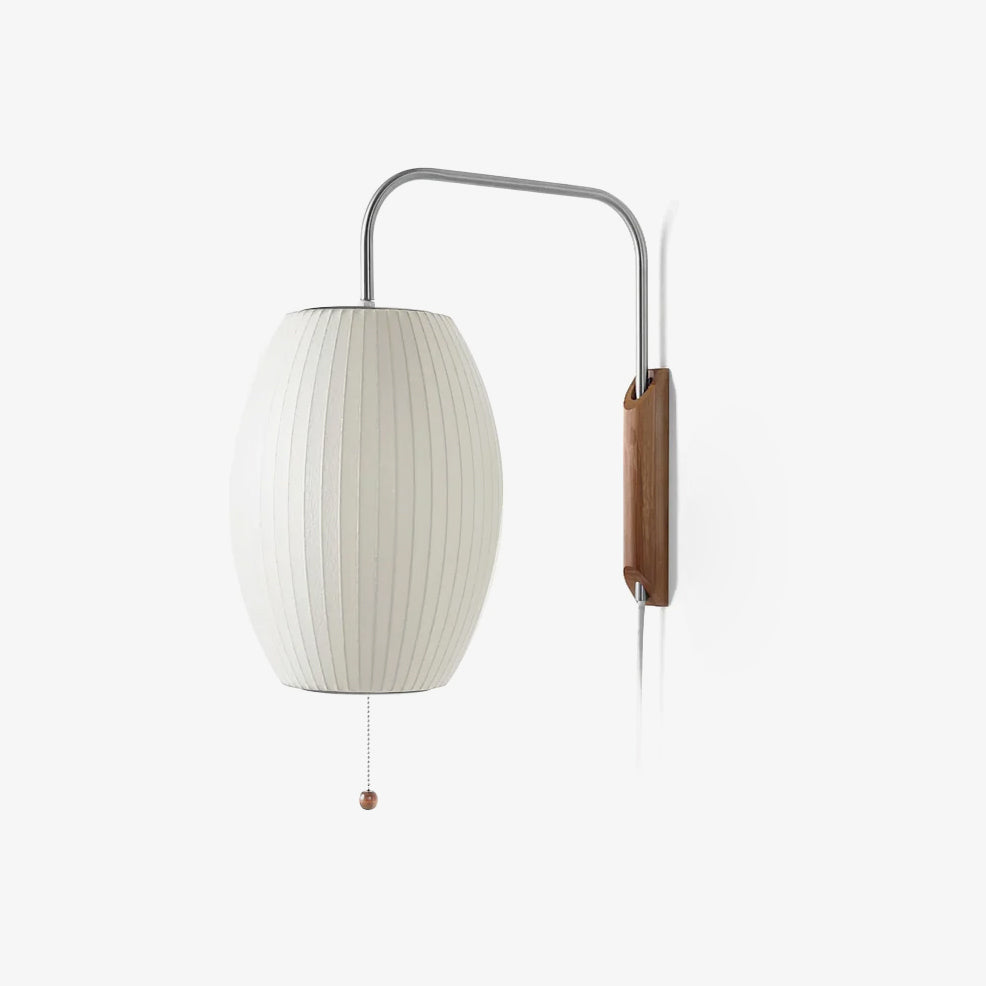 Ribbed Oval Wall Sconce With Pull Chain And Curved Arm