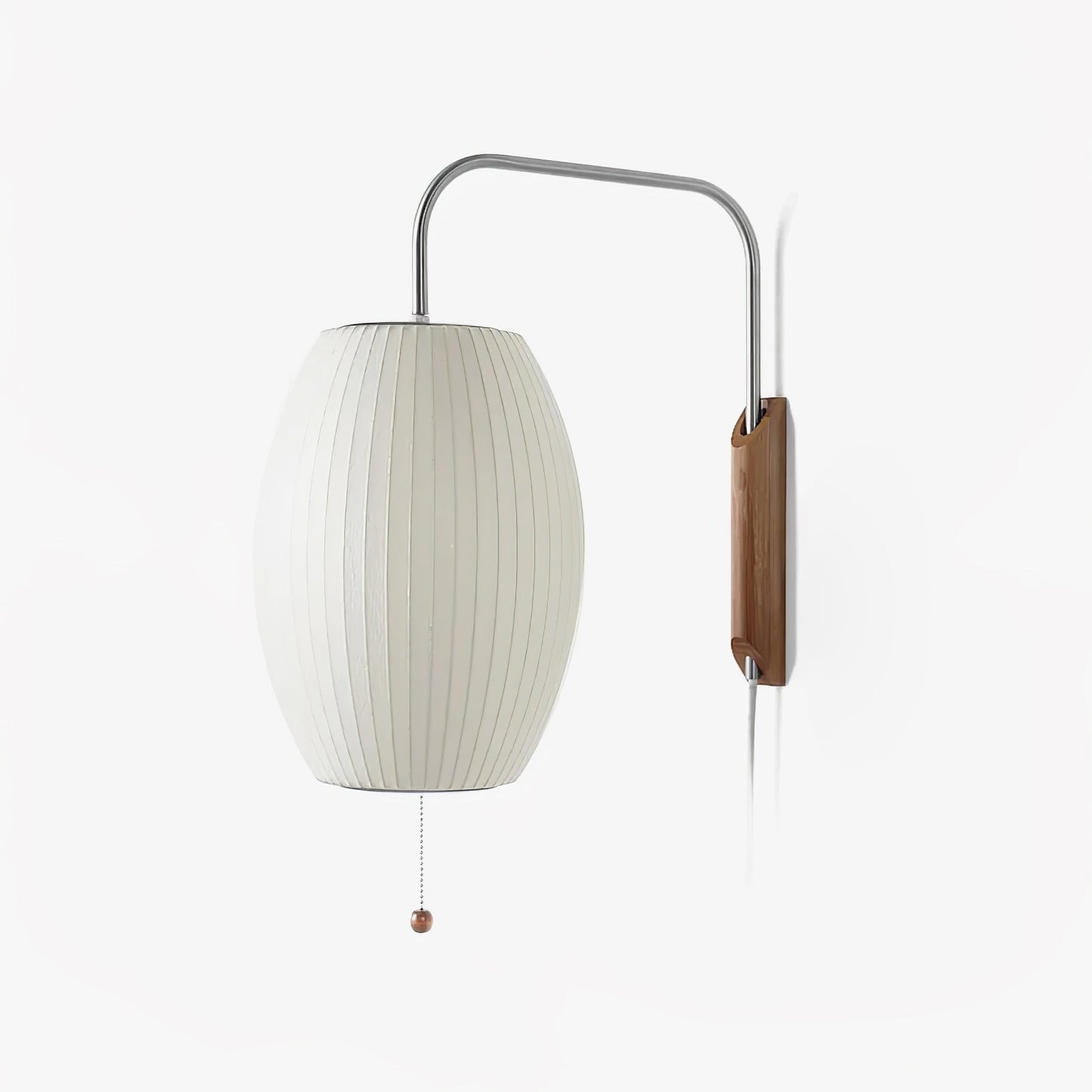 Ribbed Oval Wall Sconce With Pull Chain And Curved Arm