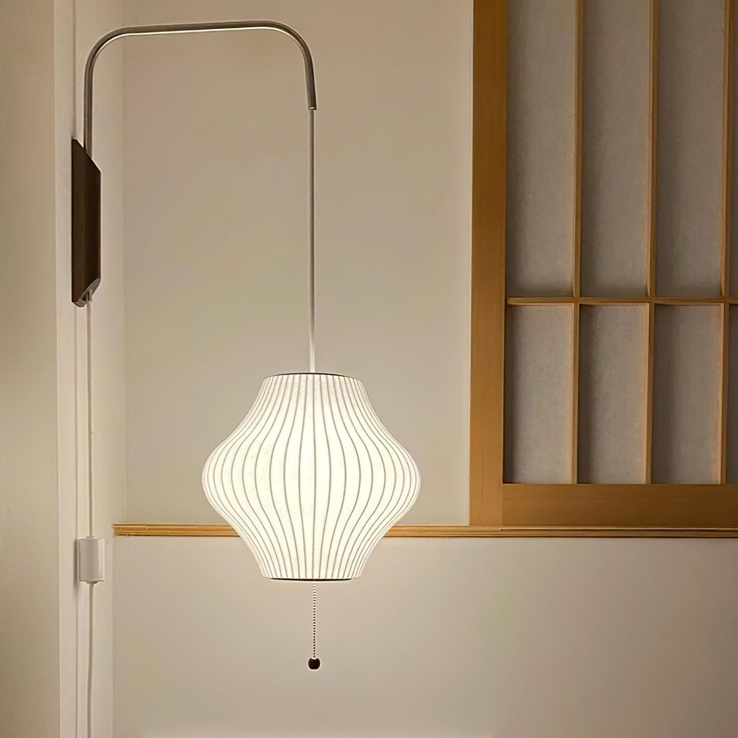 Ribbed Oval Wall Sconce With Pull Chain And Curved Arm